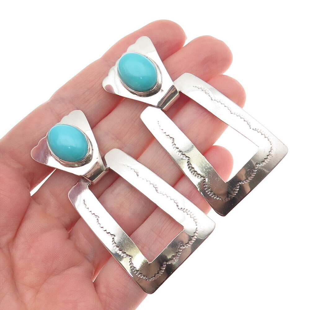 Carol Felley 925 Sterling Silver Vintage 1989 Real Turquoise Tribal Earrings